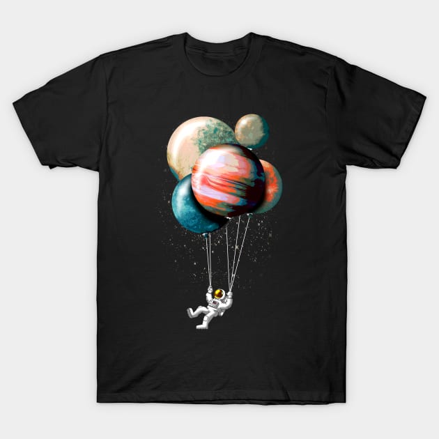 Cute Spaceman with Balloon Planets T-Shirt by robotface